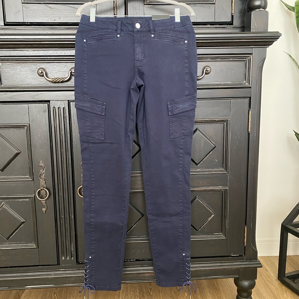 NWT WHBM The Saint Honore Jean Collection Skinny Indigo Soft Bling Ankle Tie 4L